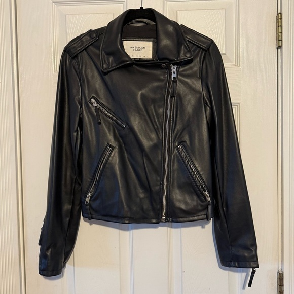 AMERICAN EAGLE Moto Faux Leather Jacket Black Motorcycle Medium - Picture 1 of 5